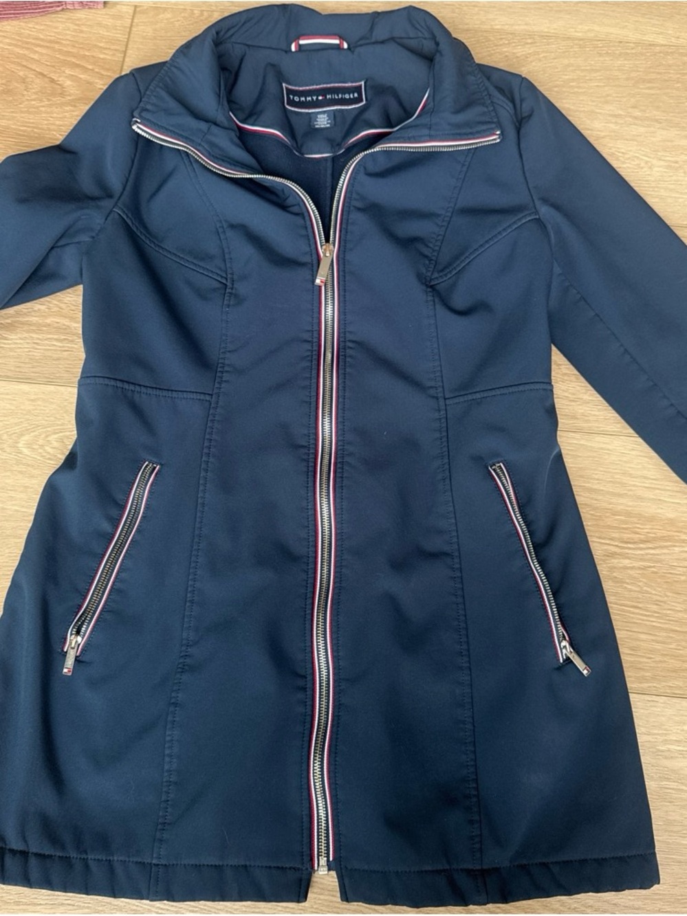 Tommy Hilfiger Navy Women’s' Zip-Front Raincoat with Flag Trim
